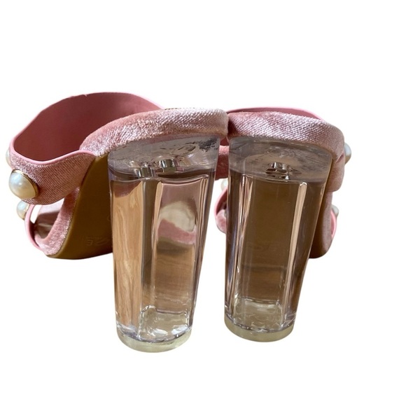 Rouge New Upright Pearl Pink Mauve Velvet Clear Block Heels 7.5 NWT - Picture 5 of 11